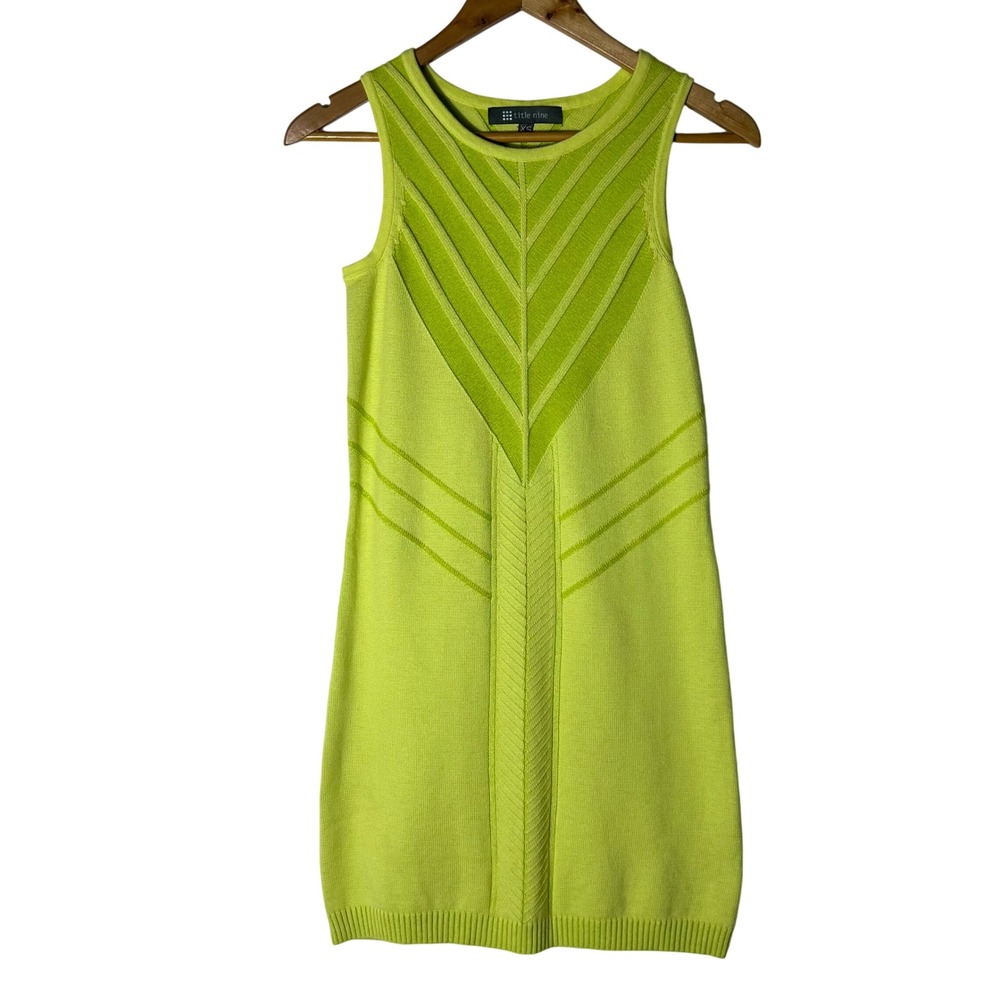 Title Nine Dress XS Lime Green Chevron‎ Knit Sleeveless Sweater Cotton Blend